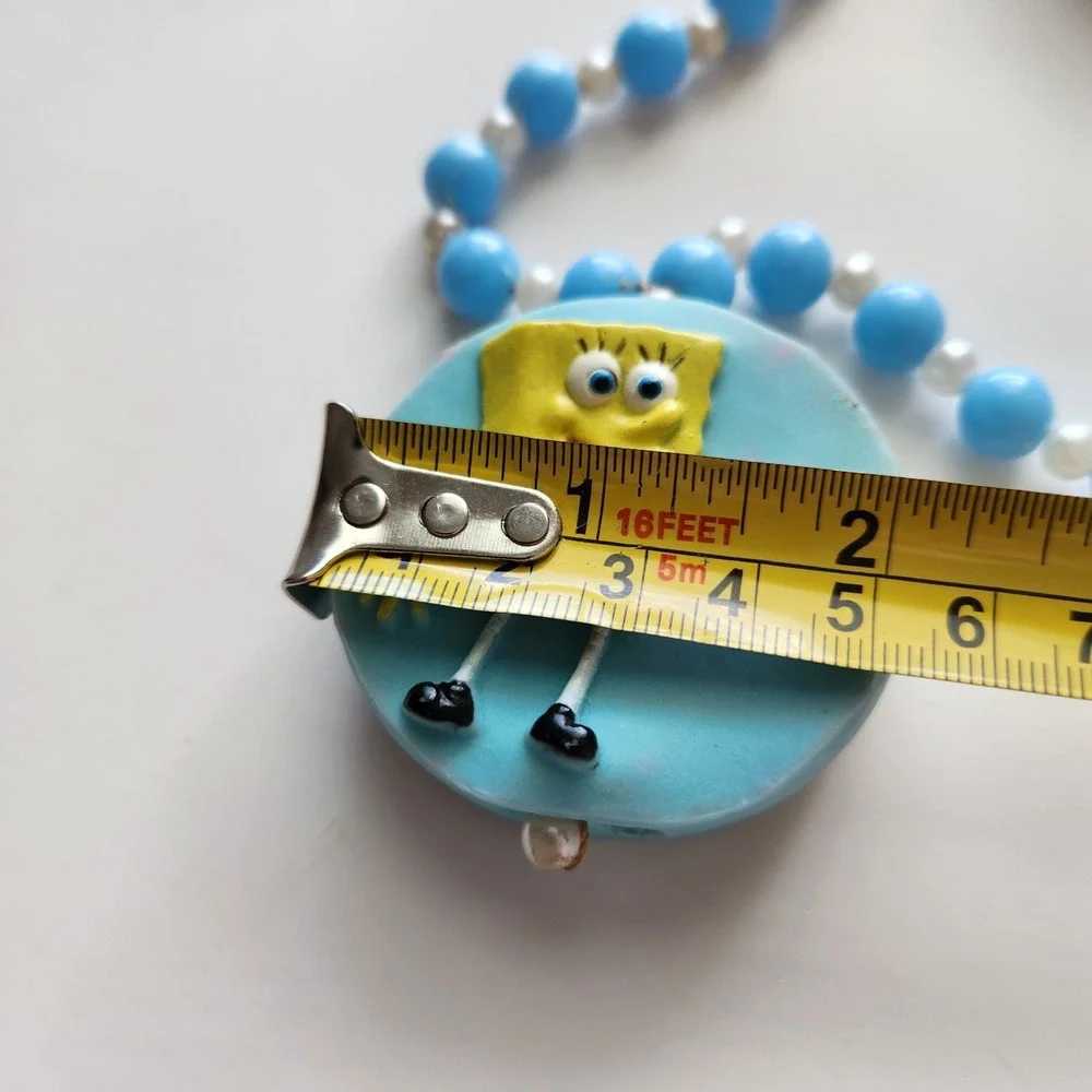 Vintage Y2k SpongeBob Square Pants Yellow Blue White‎ Mardi Gras Beads Necklace